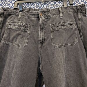 Old Navy Black Baggy Wide Leg Jeans Flat Front Sailor 18 16